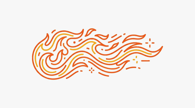 Minimalist stylized fire flame vector illustration featuring orange and yellow line art with textured strokes representing heat, sparks, and embers on a white background design element.