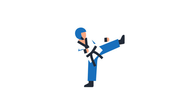 Man in blue uniform kicking high.
