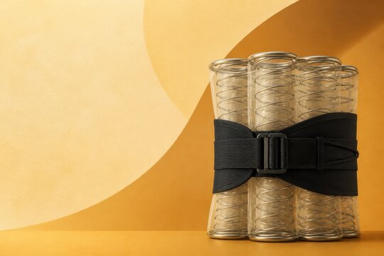 Tumblers Secured With Black Belt on Yellow Background