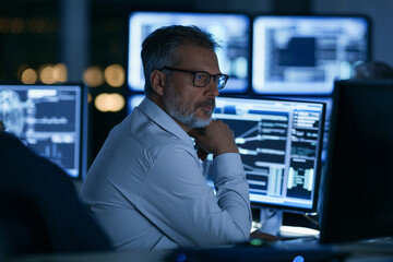 Fototapeta premium Cybersecurity engineer monitoring network anomalies