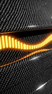 Carbon Fiber Texture with Animated Orange Light Trails Moving Upwards, Creating a Dynamic Visual Effect. Seamless Looping Footage.