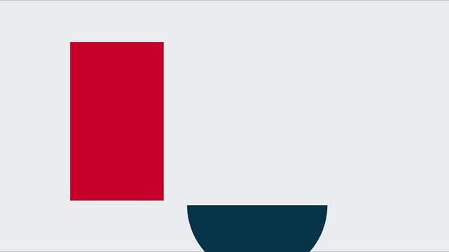 Minimalist motion with red rectangle and dark blue semicircle on animation 4k white background, motion abstract