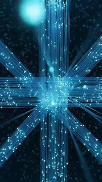 Fiber Optic Strands Radiating Outwards with Glowing Blue Light, Creating a Dynamic Network Animation. Seamless Looping Footage.