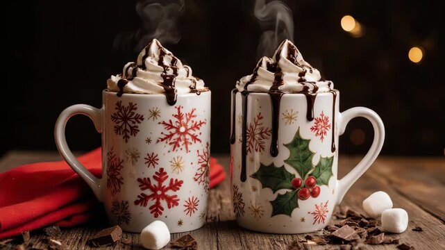 Festive Christmas Mugs with Hot Chocolate.