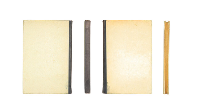 Old vintage book cover and spine mockups set isolated on white back