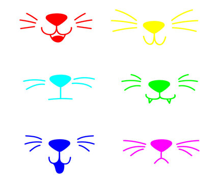 Colorful cat noses isolated on a transparent background