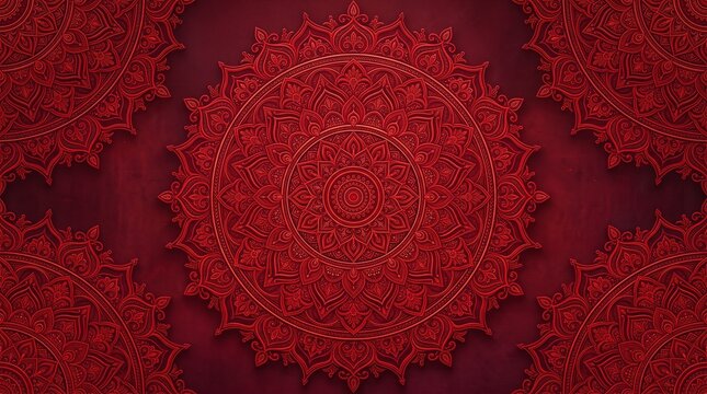 Luxury red mandala background with intricate ornate floral patterns for indian wedding invitation and festival, generative AI