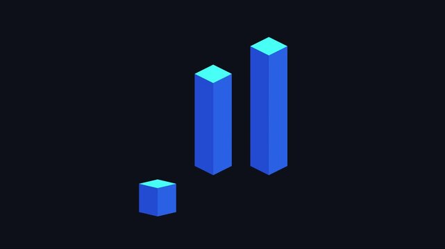 Animated 3 d isometric bar chart growth graph with blue columns for business data analysis and financial statistics presentation animation 4k