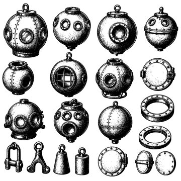 Bathysphere Vessels with Portholes Hatches Rivets and Lifting Eyes