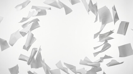 Obraz premium White Blank Flying Papers Forming Frame Circle Dynamic Office Concept with Copy Space