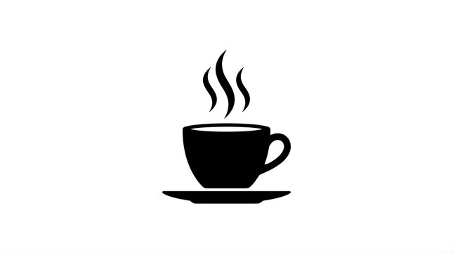 Black coffee cup icon with steam silhouette isolated on white background