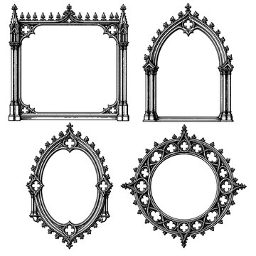Gothic Architectural Frames with Pointed Arches and Tracery