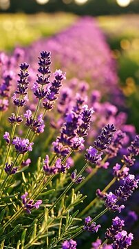 Lavender Flowers Gently Swaying in a Field, Transitioning From Daylight to Dusk with a Soft, Dreamy Glow. and Motion