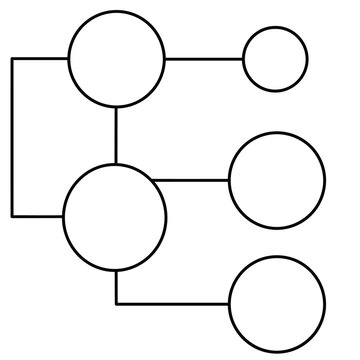 Abstract flowchart diagram with connected circular nodes and black outlines connected circles graphic design flowchart structure hierarchy blueprint