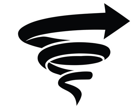Black spiral vortex arrow pointing upward with swirling dynamic lines black pointer dynamic swirl rotation sign spin graphic tornado vector isolated