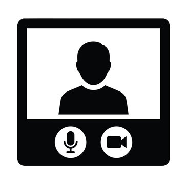 Call interface icon with user profile silhouette microphone and camera control buttons video call online meeting video conference remote work app icon