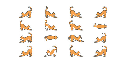 Obraz premium Collection of Cute Cartoon Ginger Cat Poses Stretching.