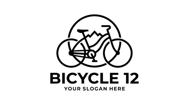 Minimalist bicycle logo design with mountain silhouette.