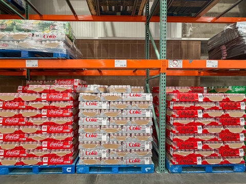 Coca-Cola and Diet Coke multipacks displayed for sale at a Costco warehouse in Kalamazoo, Michigan, on August 27, 2026.