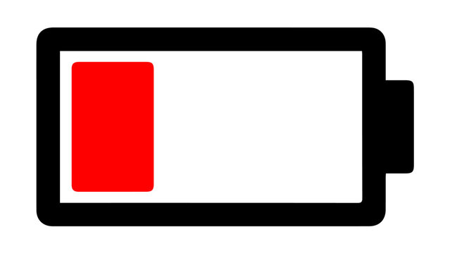 Low battery icon symbol showing low charge level with red fill power icon battery status energy level battery indicator empty battery electronic computer technology electricity recharge