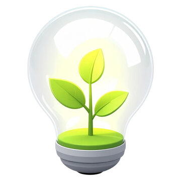 Eco friendly green sprout inside clear bulb 3d render for sustainable technology presentations and ecology banners