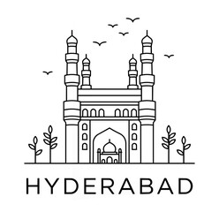 Obraz premium Hyderabad India Charminar Minimalist Landmark Line Art Travel Illustration