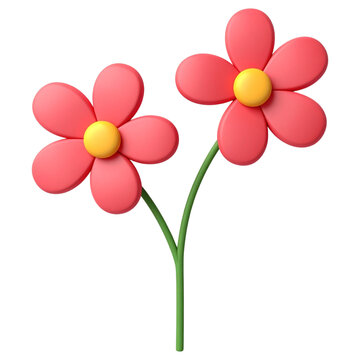 Red twin flowers on stem 3d illustration for botanical product labeling and garden club banner graphics