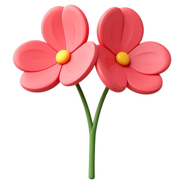 Minimalist red flowers 3d object with green leaves for floral wedding invitations and nature themed artwork