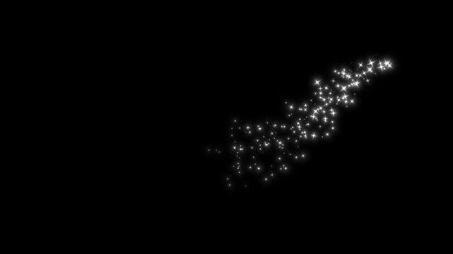 Magic light stars line effect, twinkling white shimmer particles, fairy tail glitter particles sparkling, fairy dust twinkling magical sparkle dust wand motion, twinkling black background. 4k video
