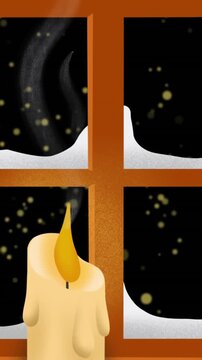 Animation of window and candle at christmas over spots