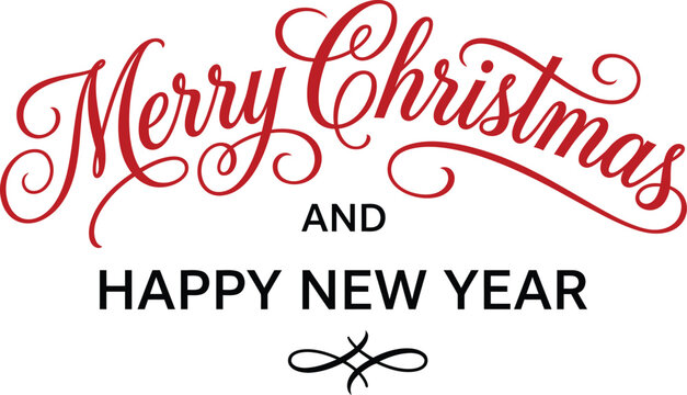 Merry Christmas and Happy New Year script typography design