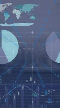 Animation of digital data processing over cityscape