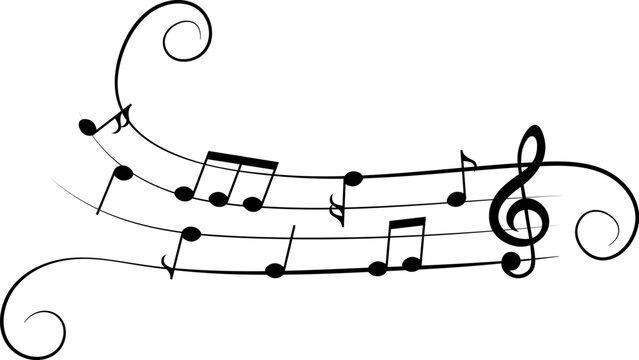 Music notes, with curves and swirls, vector illustration.
