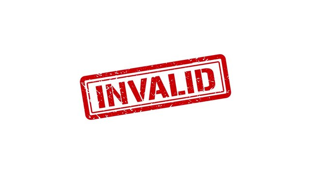 Red grunge invalid rubber stamp animation on white background