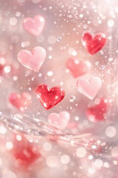 Valentine's day romantic floating hearts and pink bokeh background for love greeting card wallpaper and romantic poster design