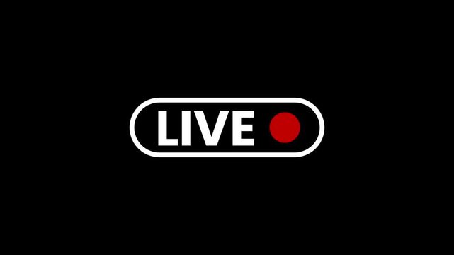 Live streaming broadcast with blinking red recording indicator for social media and digital button interface