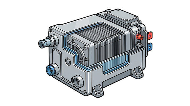 Industrial hydrogen fuel cell stack power generator unit isolated on transparent background