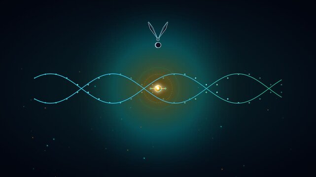 Abstract scientific DNA strand structure glowing against a dark cosmic background