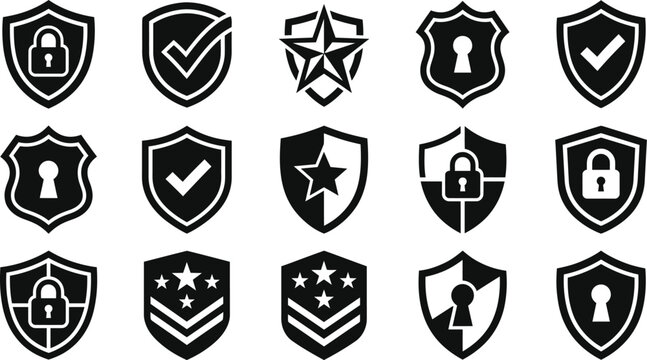Collection of security and protection shield graphics