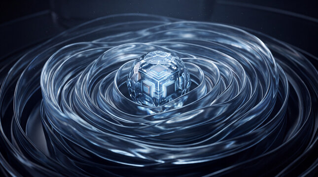 Abstract water ripple formation creates circular waves spreading outward from a central point against a dark background, ideal for technology, science, or wellness themes and digital displays.