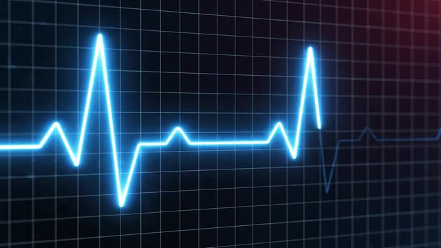 Abstract electrocardiogram pulse line moving on digital grid background with health concept