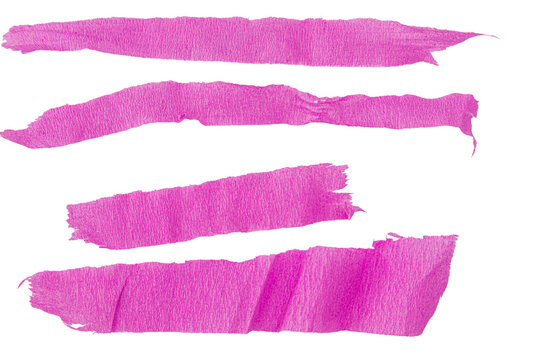 Set of four pink torn paper or tape strips isolated on transparent background for digital collages.