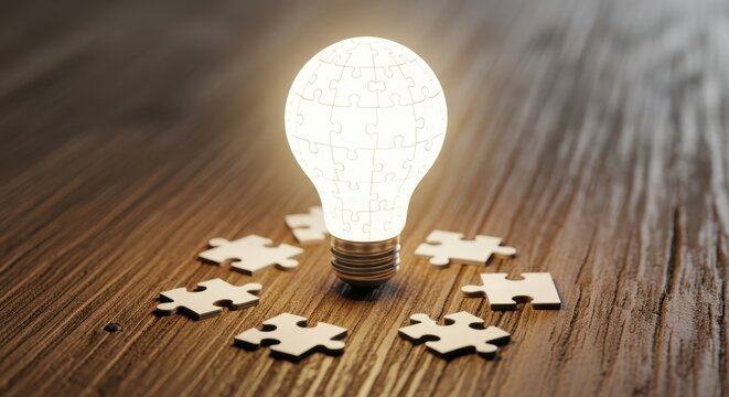 Glowing light bulb puzzle background