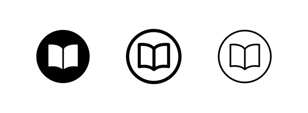 Open book in circle icon set. Vector illustration of education, library, and reading symbols in various styles.
