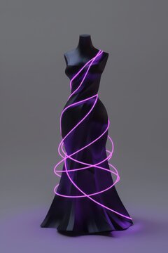 Black friday sleek mannequin dress spiraled with neon pink led bands for poster background banner and promotional display design