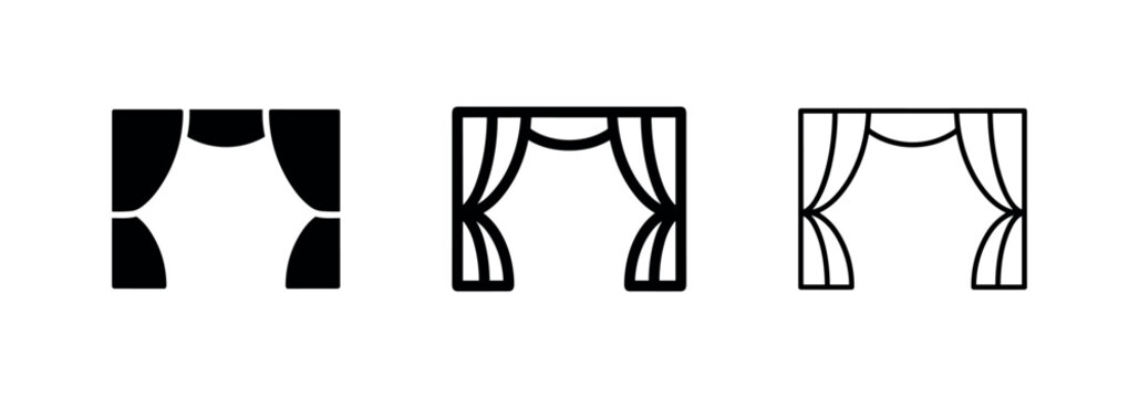 Theater stage curtain icons for shows and cinema