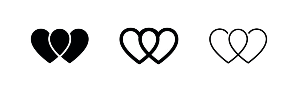 Overlapping Hearts Icon Set - Love, Relationship, and Romantic Connection Symbols