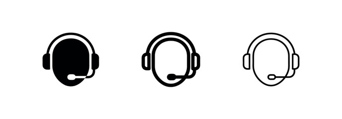 Headset icon set, customer support and call center symbol