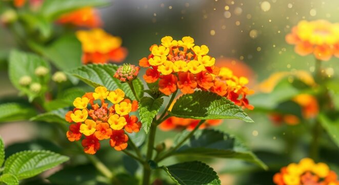 Blooming lantana flowers background