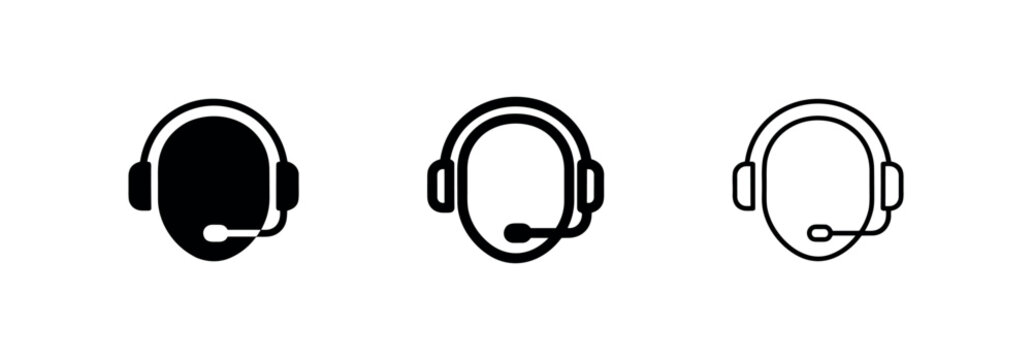 Headset icon set, customer support and call center symbol